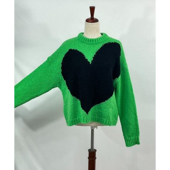 ESSENTIEL ANTWERP Sz XS Green Heart Intarsia Pullover Sweater NWT - Picture 7 of 11